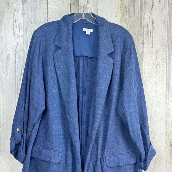 J Jill Blazer Womens XLarge Blue Slat Open Front Roll Tab Sleeve Jacket - Picture 3 of 10
